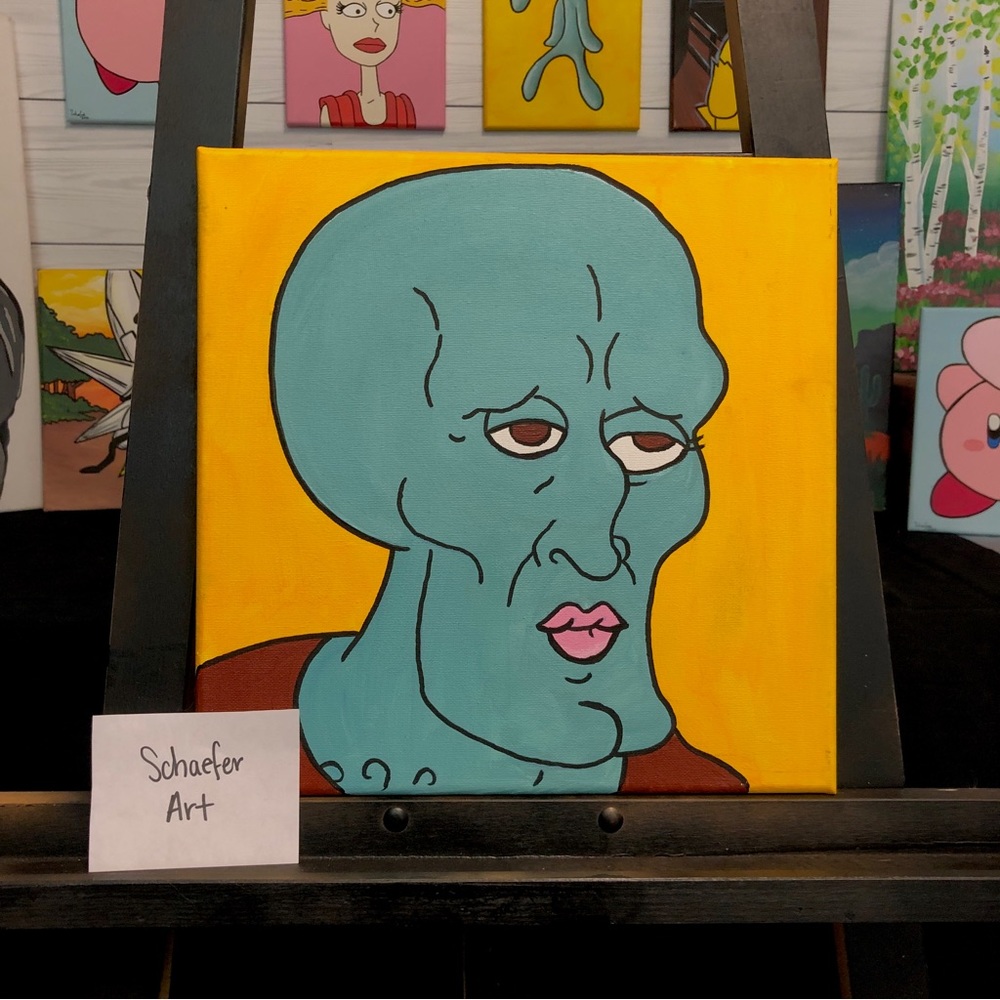 Squidward Handsome Face Painting - Fun Art Wall Decor